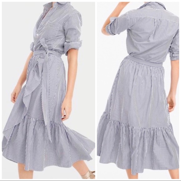 J. Crew Dresses & Skirts - J. Crew NWOT Ruffle Wrap Shirting Stripe Skirt, 4